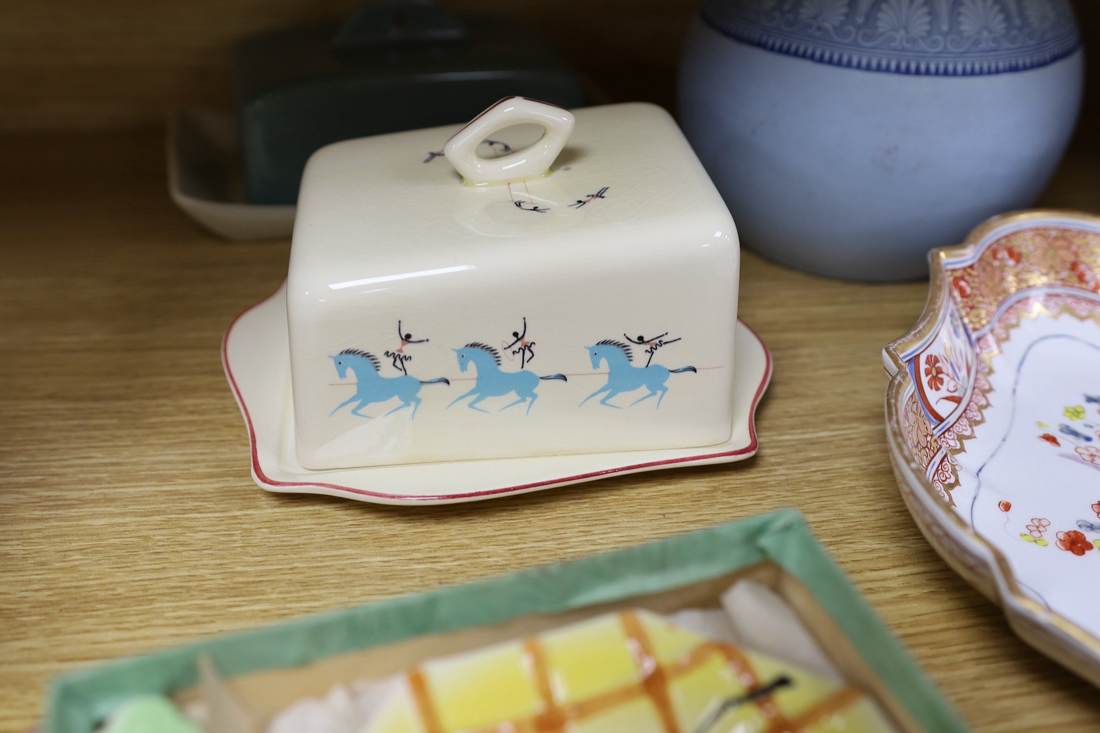 A Bretby bowl, a Beswick Circus pattern butter dish, a Hornsea vase etc, Bretby bowl 20 cms diameter